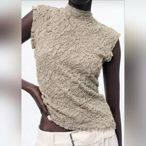NWT Zara Textured Beige Sleeveless Viscose Top Size L
